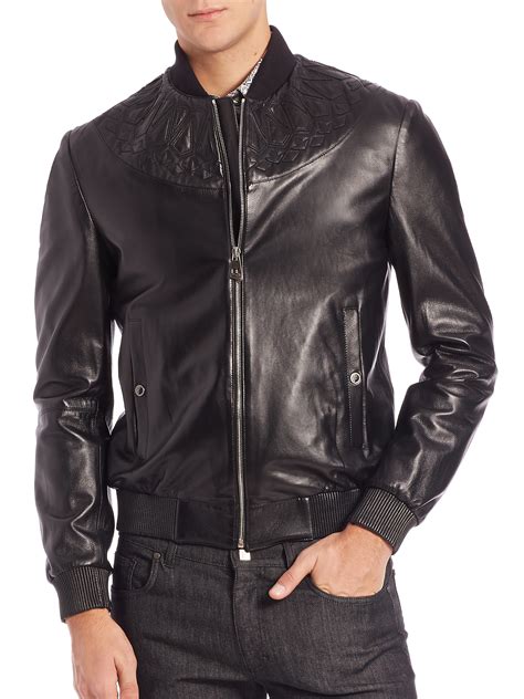 versace collection overhemd|Versace black leather jacket.